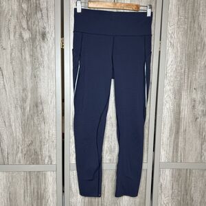 Lululemon Leggings Size 8 Mesh Cutouts Hip Pockets Navy